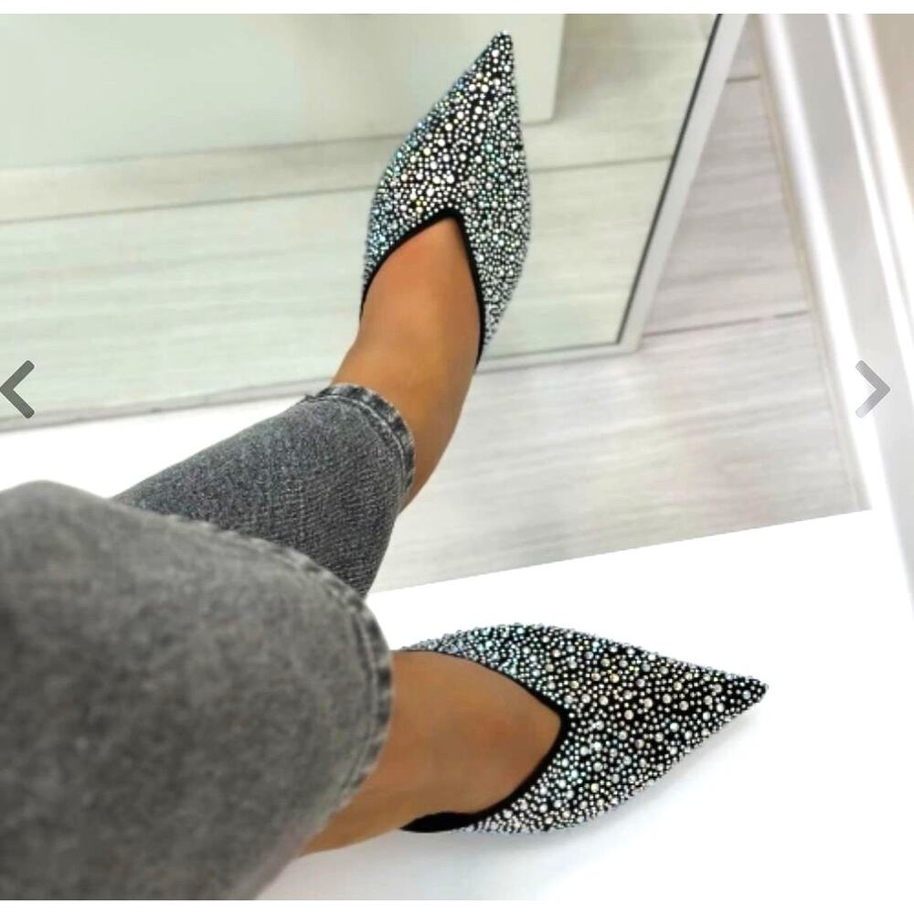 MANGO Crystal Rhinestone Mule Heels NWT Pointed Toe Kitten Heel Size 6.5 - Picture 7 of 16